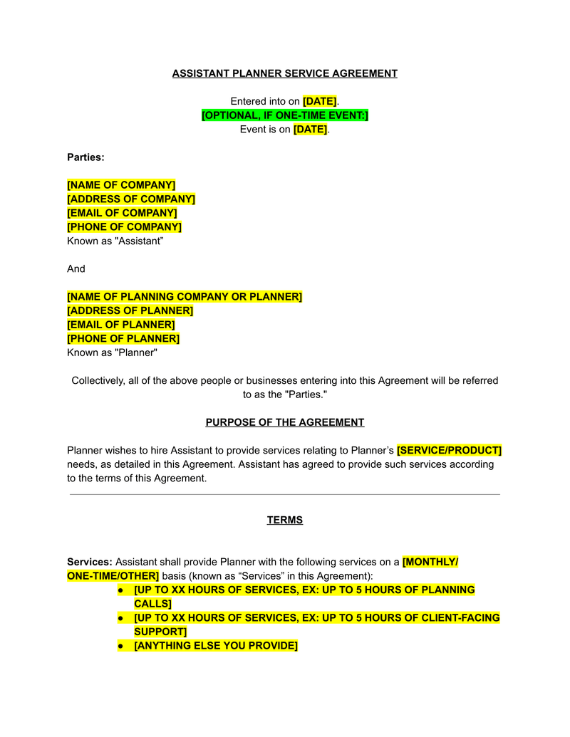 Assistant Planner Contract Template - The Contract Shop®