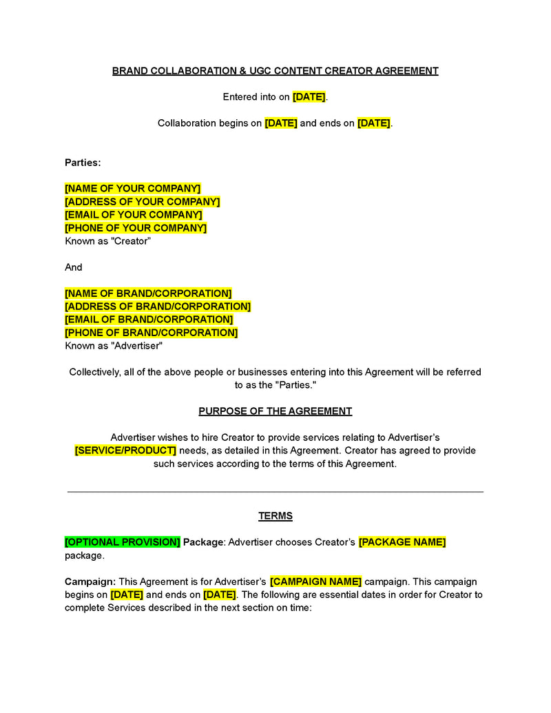 Brand Collaboration & UGC Creator Contract Template - The Contract Shop™