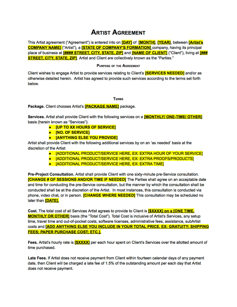 Fine Art or Custom Painting Commission Contract Template - The Contract Shop™