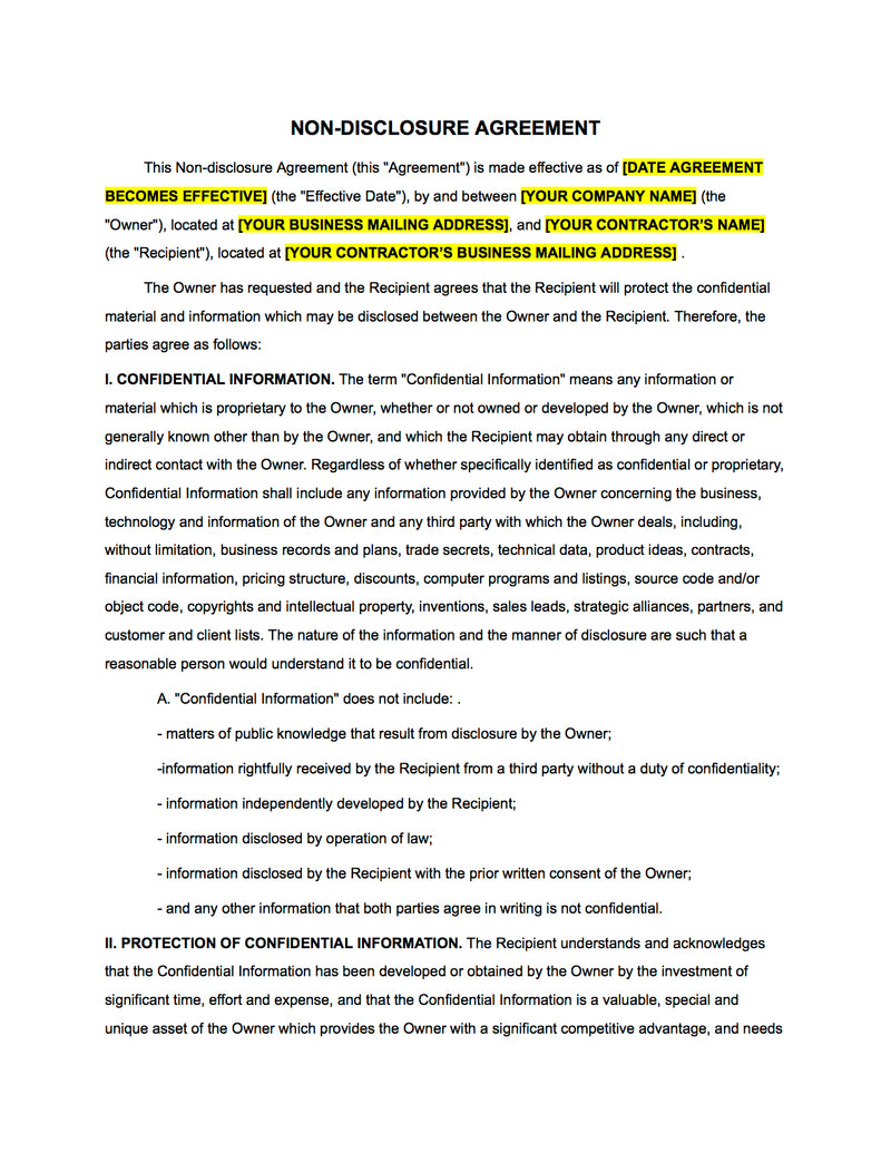 Non-Disclosure (NDA) Agreement - The Contract Shop™
