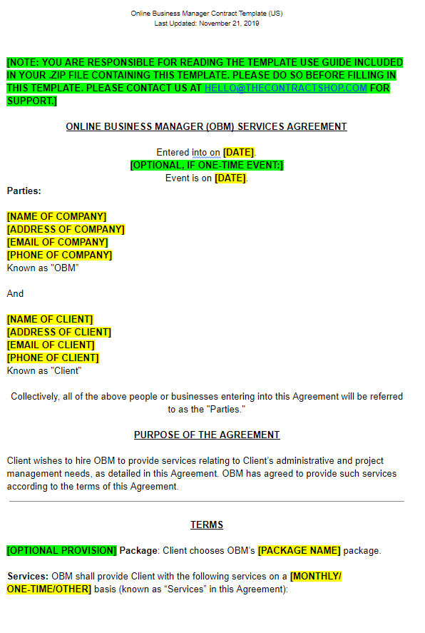 Online Business Manager (OBM) Contract Template - The Contract Shop™