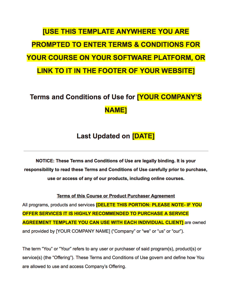 Terms & Conditions & Privacy Policy for Online Courses & Digital Products - The Contract Shop™