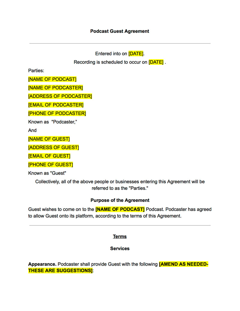 Podcast Guest Contract Template - The Contract Shop™