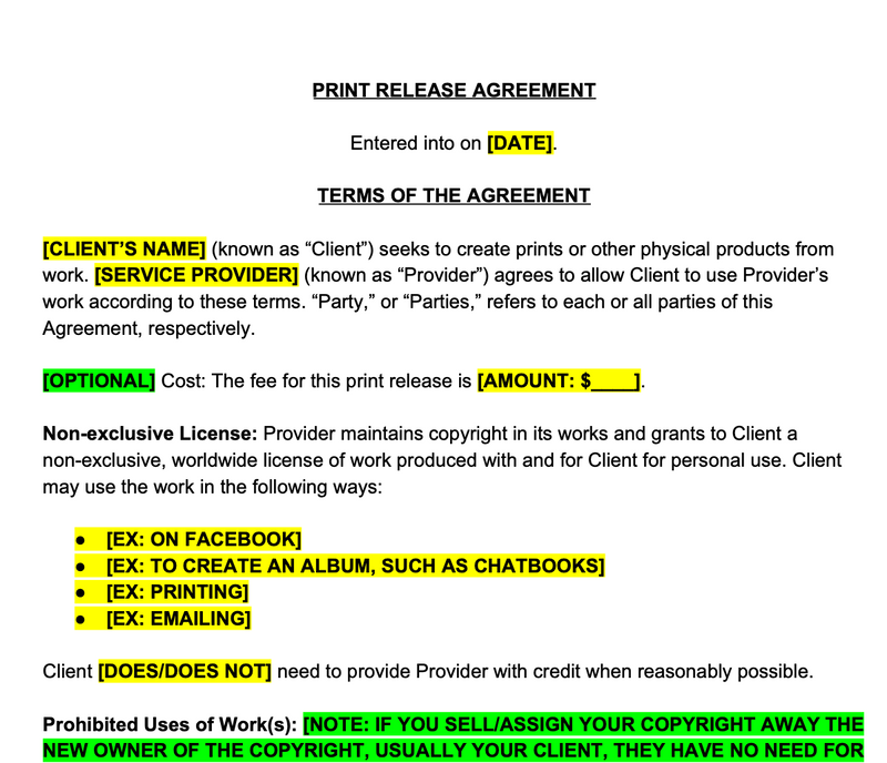 Print Release Contract Template - The Contract Shop™