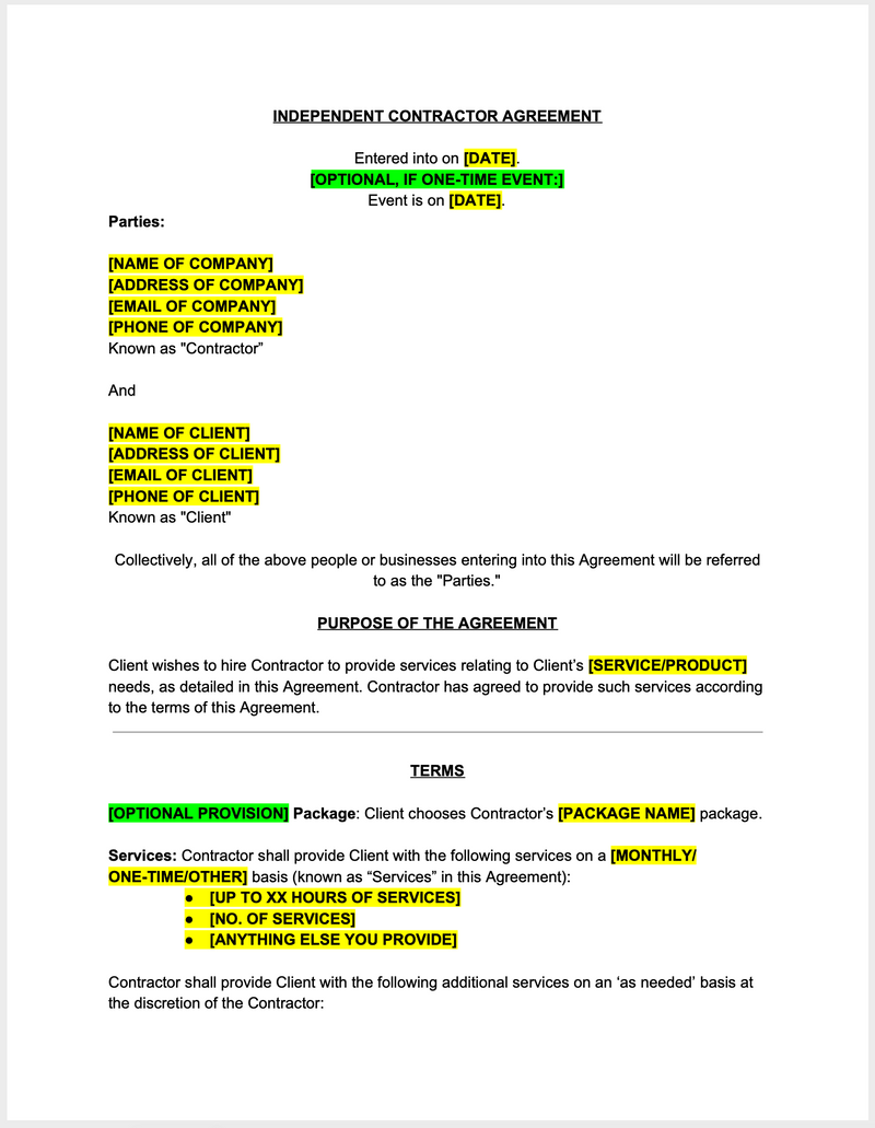 Independent Contractor Contract Template - The Contract Shop™