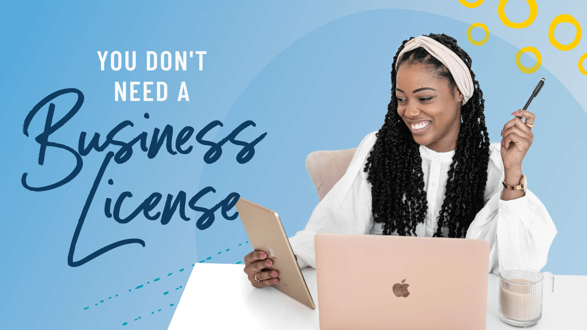 You Don't Need A Business License, Woman In Sweater Smiling At Laptop