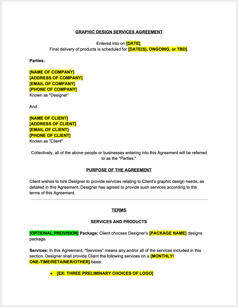 Indesign Contract Design Design Agreement Template