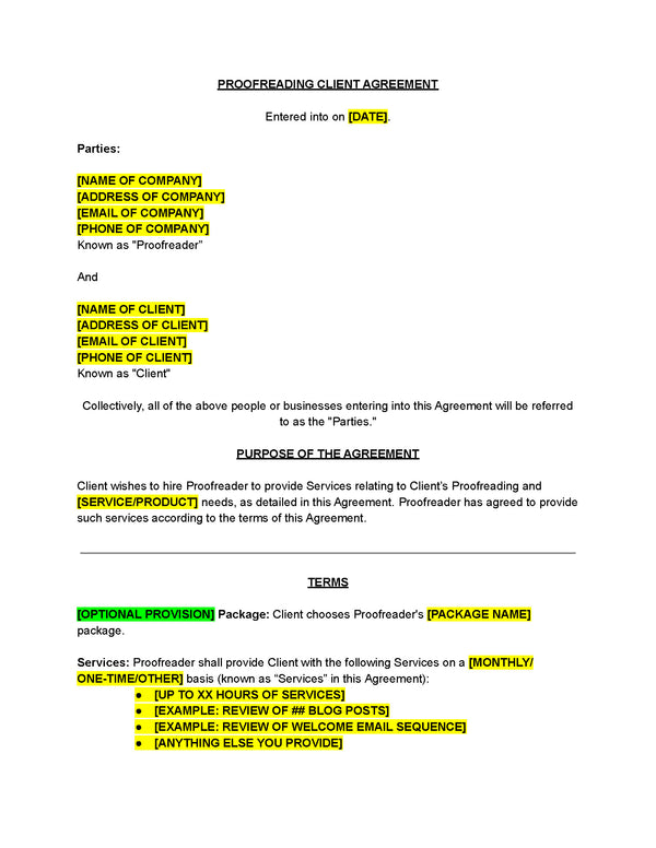 Proofreading Contract Template The Contract Shop®