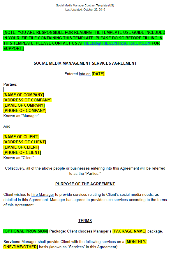 Social Media Manager Contract Template The Contract Shop®