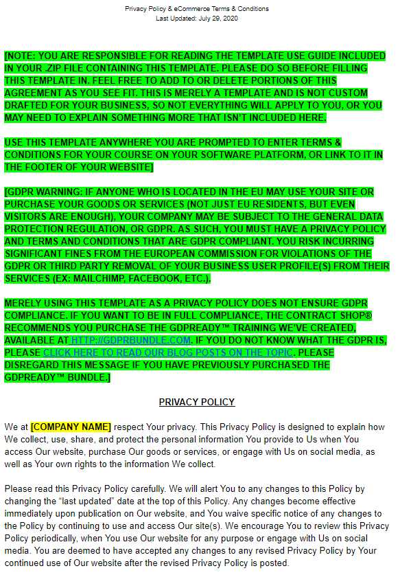 Terms & Conditions + Privacy Policy for Your E-commerce Store