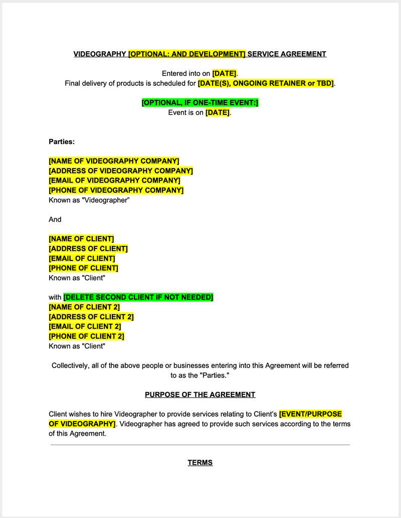 Videographer Contract Template The Contract Shop®